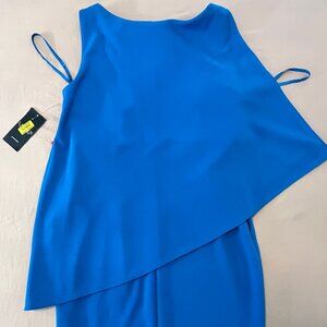 NWT - Lauren Ralph Lauren Georgette Crew Neck Cape Overlay A-Line Mini Dress